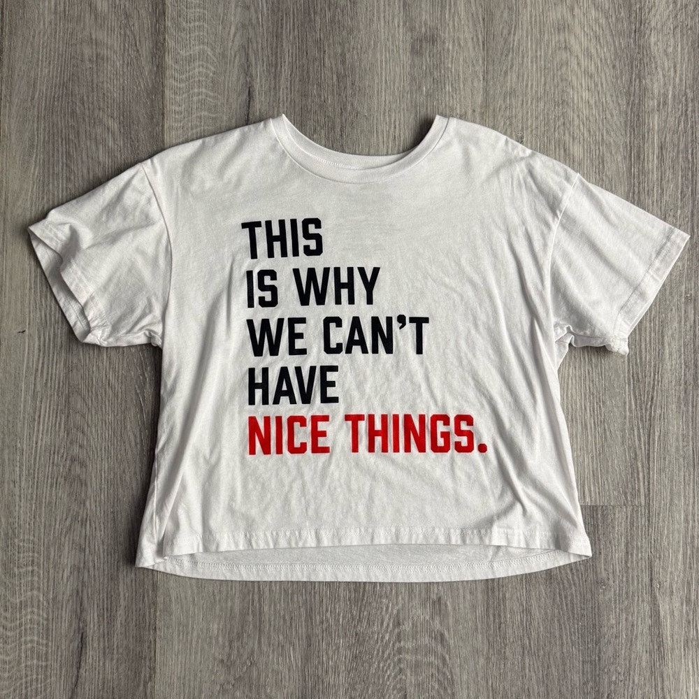 White Statement Tee with Red and Black Print